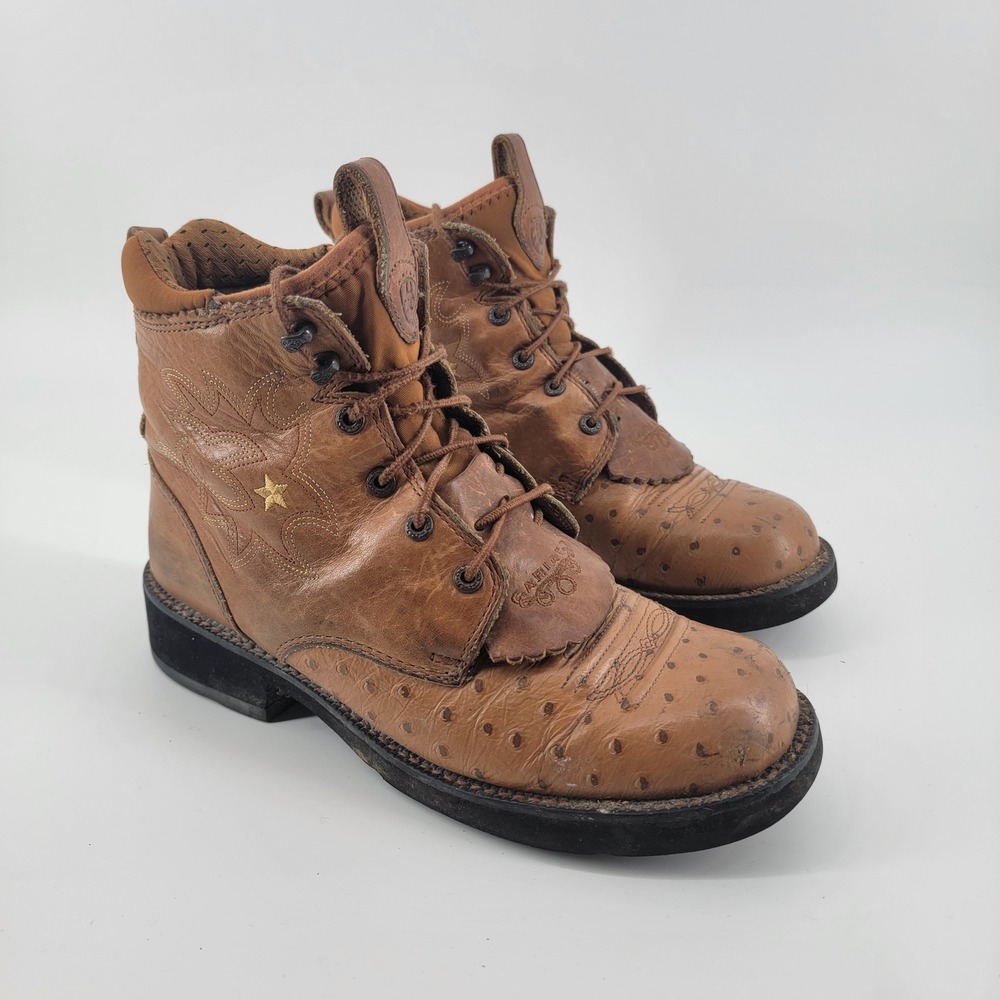 Ariat Probably Lacer Work Boots Womens 9.5B Brown Ostrich Print Kiltie